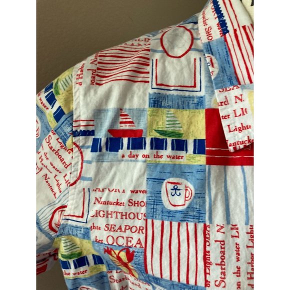 Sag Harbor Sport Nautical Button Down Short Sleeve Shirt - Ladies Size Large - Picture 4 of 6